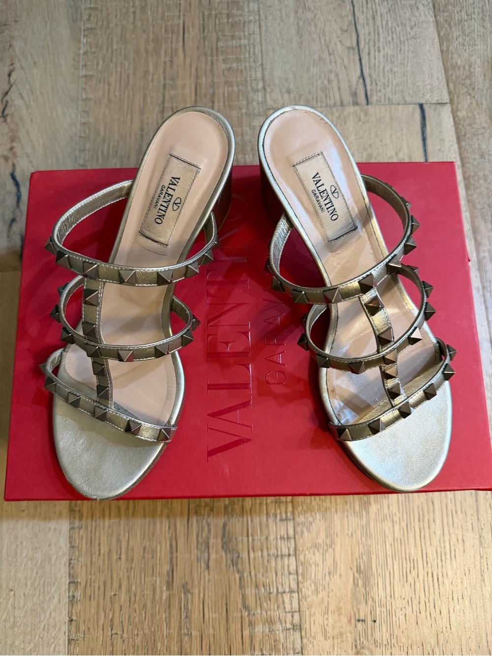 Valentino Metallic Gold Studded Strappy Heels